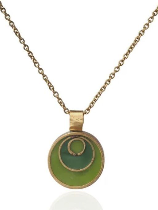 Collana ciondolo tondo in ottone e resina verde Round