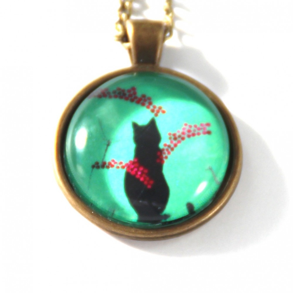 Collana medaglione e pendagli metallo anticato in turchese Gatto - Soul Scope