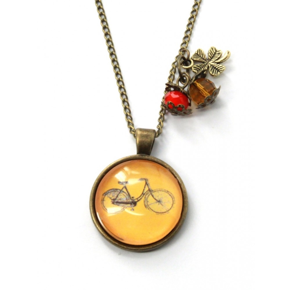Collana medaglione e pendagli metallo anticato in arancio Bici - Soul Scope