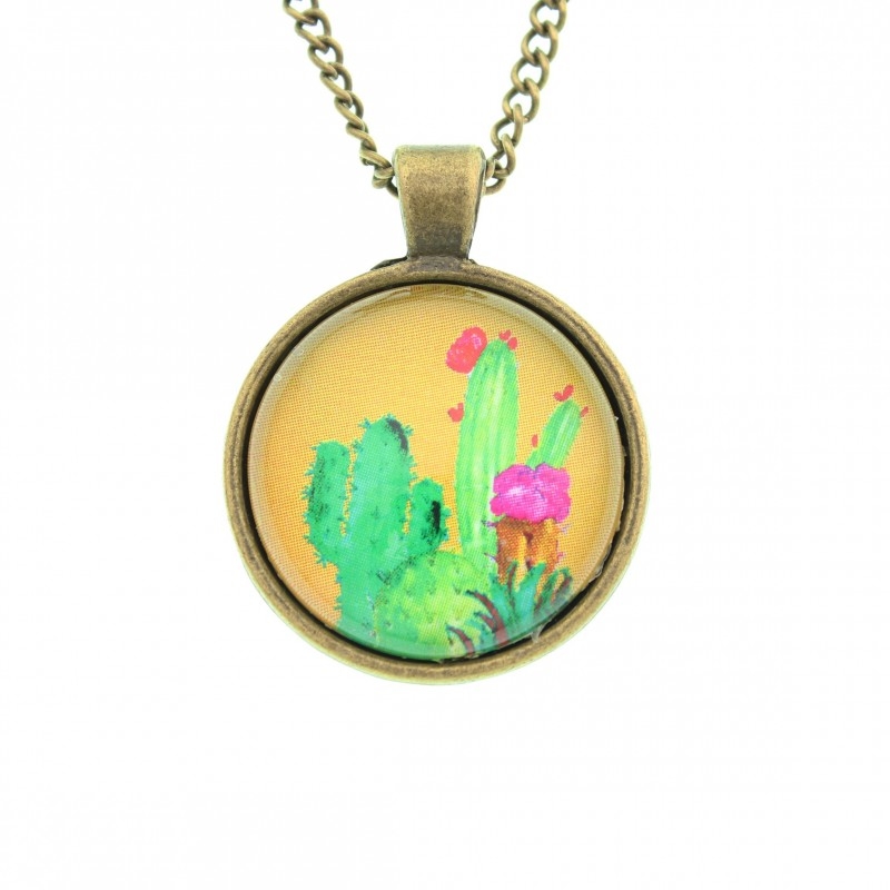 Collana medaglione e pendagli metallo anticato in verde Cactus - Soul Scope