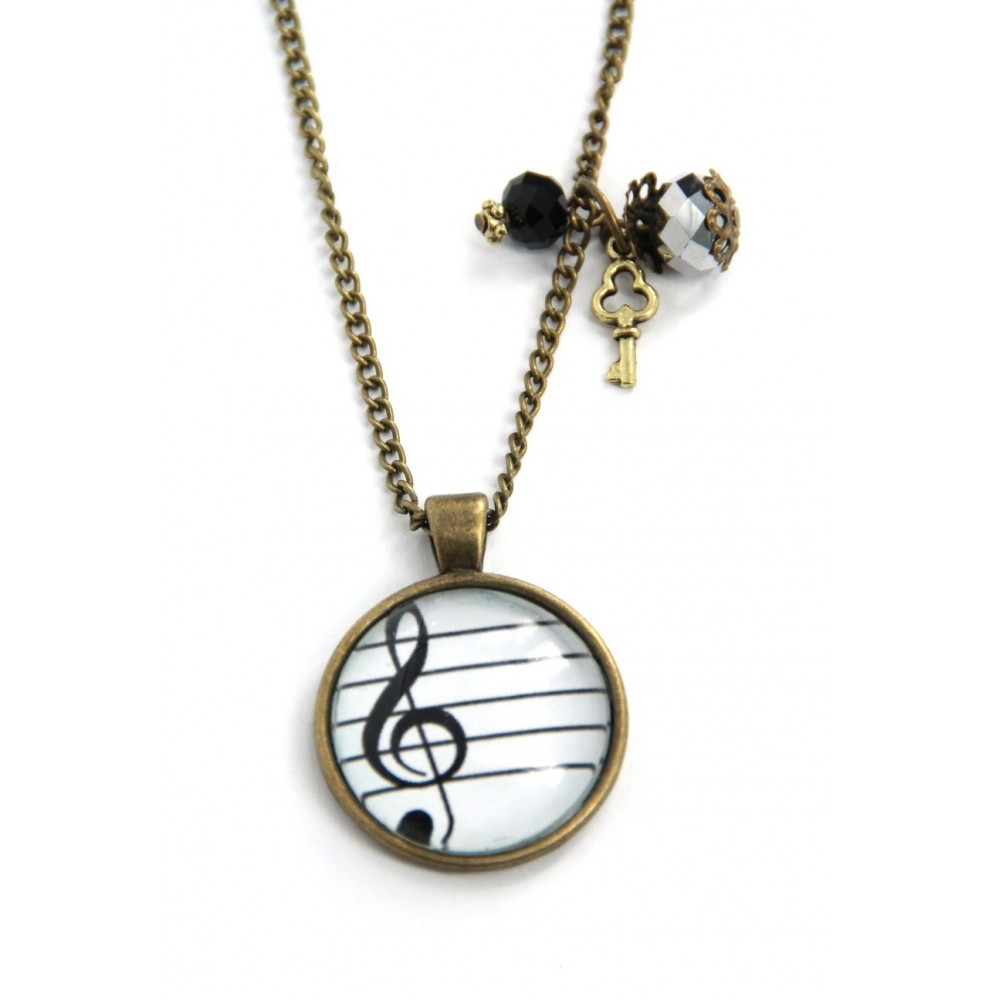 Collana medaglione e pendagli metallo anticato in musica Chiave di violino- Soul Scope
