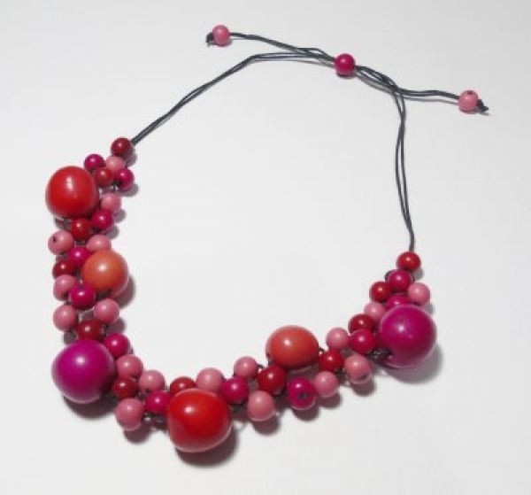 Collana girocolo di semi di chicon e acai Folk Lampone