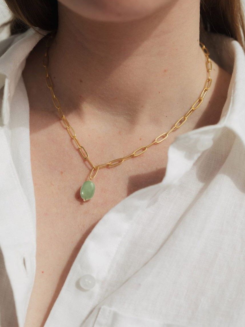 Collana dorata a catena con ciondolo Avventurina Marv