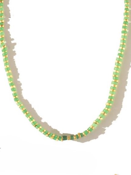 Collana dorata tubetti di Avventurina verde