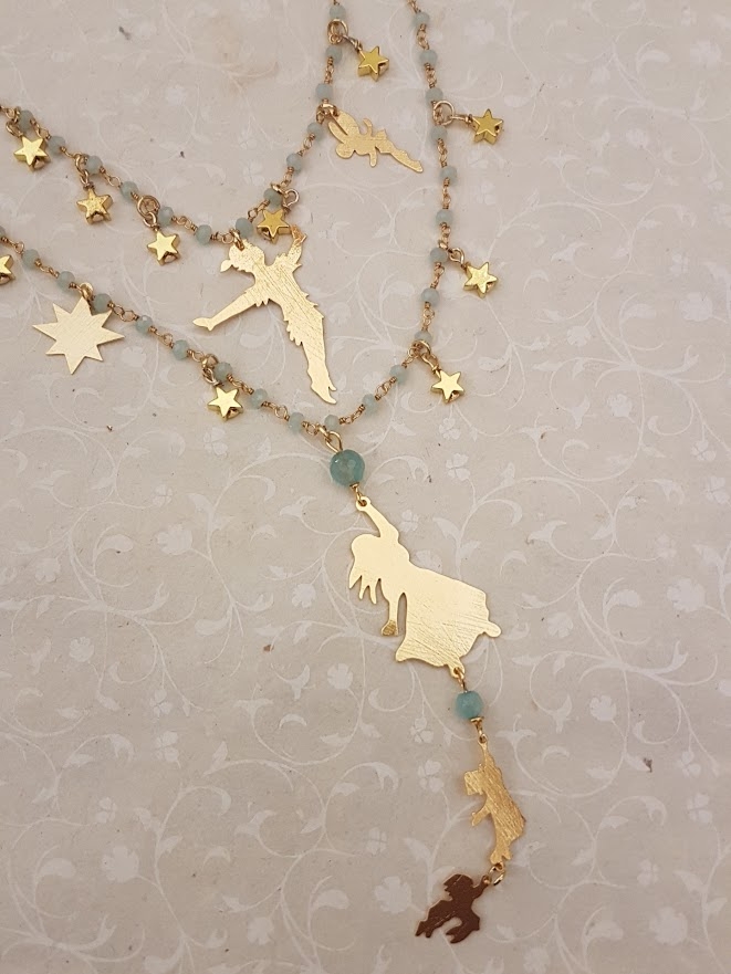 Collana dorata doppia Peter Pan da Neverland con Trilli e i bimbi