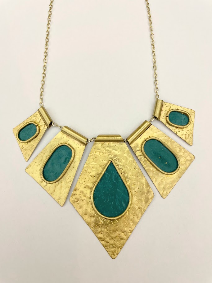Collana lunga etnica in ottone e lacca turchese ANTURIUM