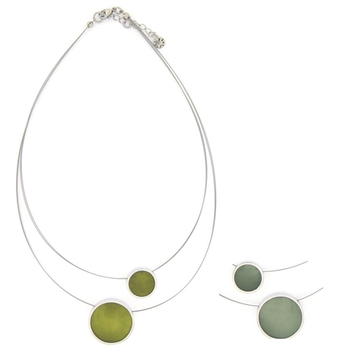 Collana girocollo 2 cerchi in madreperla e alluminio bicolore Verde