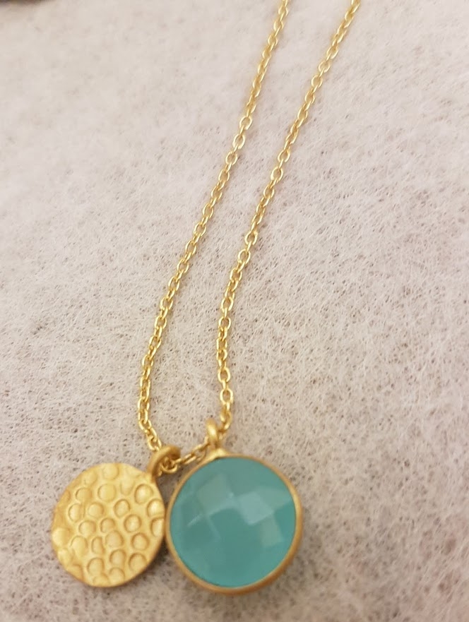 Collana girocollo con doppio pendente acquamarina placcata oro - Mandum
