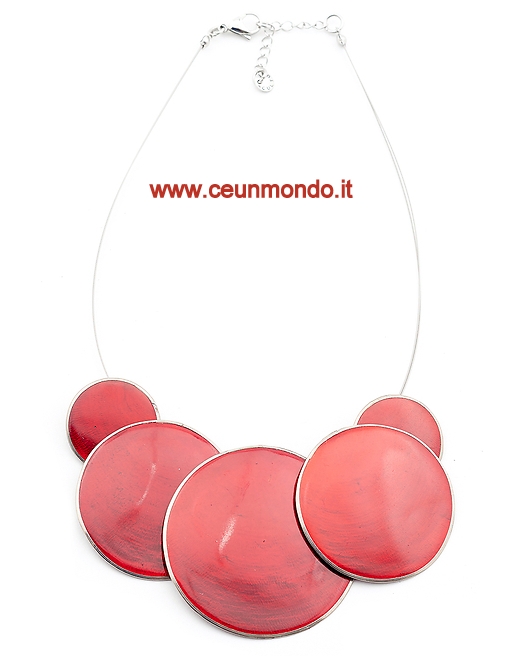 Collana girocollo in madreperla rossa ricoperta di resina e metallo
