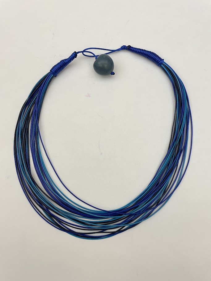 Collana girocollo fili blu azzurro e perla Chicon Agata