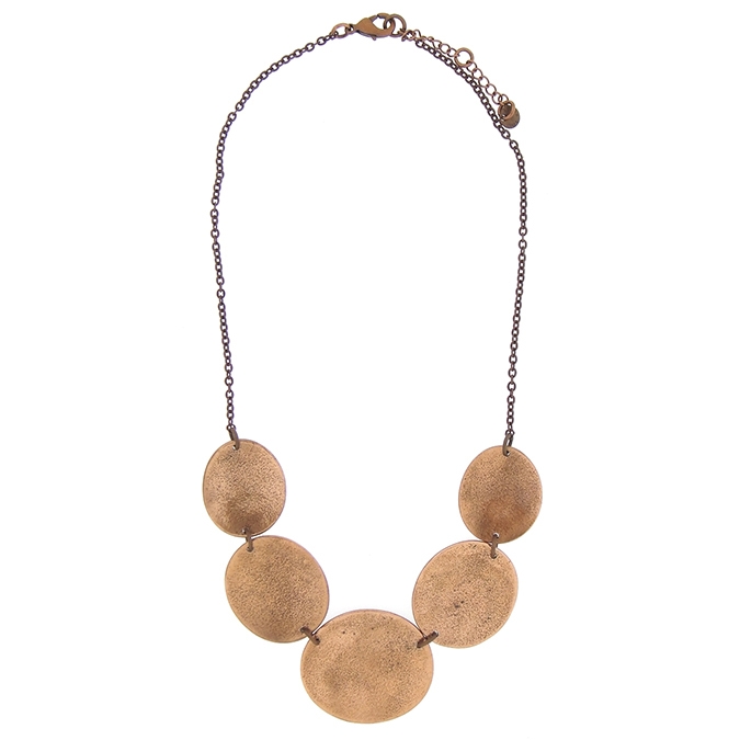 Collana media lunghezza 5 ovali martellati in alluminio color Rame Copper