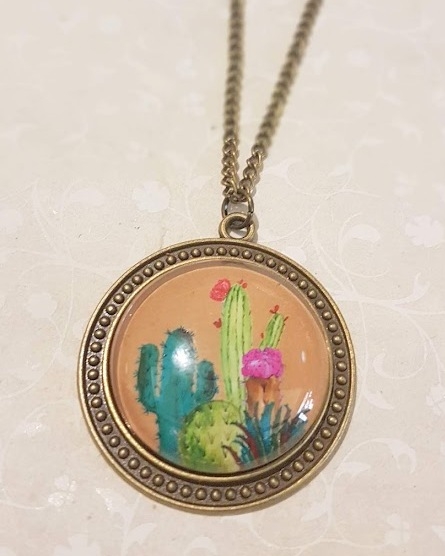Collana lunga medaglione pendagli metallo anticato in verde Cactus - Soul Scope