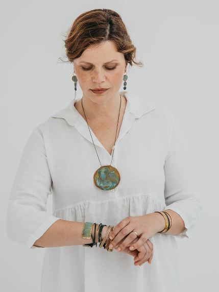 Collana lunga con ciondolo grande SOLE in rame ossidato