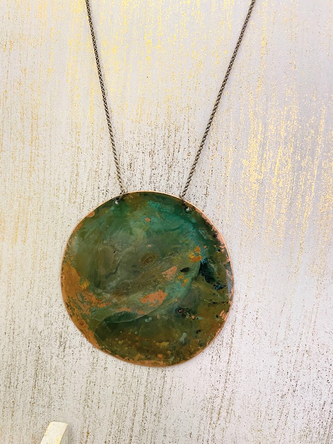 Collana lunga con ciondolo grande SOLE in rame ossidato - Hoiko