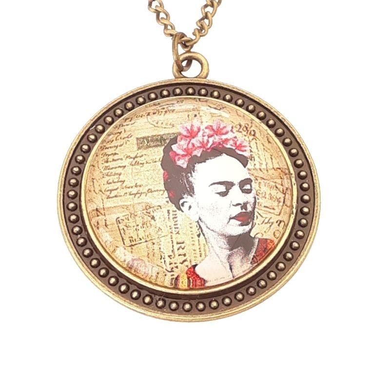 Collana lunga con medaglione metallo anticato Frida Kalo - Soul Scope