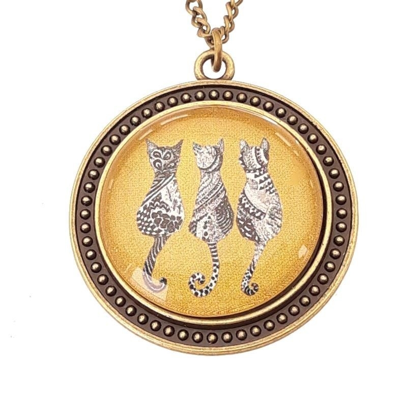 Collana lunga con medaglione metallo anticato Tre gatti - Soul Scope