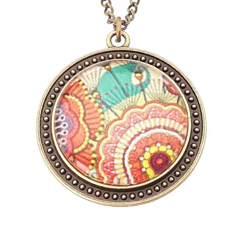 Collana lunga con medaglione metallo anticato Vintage fabric - Soul Scope