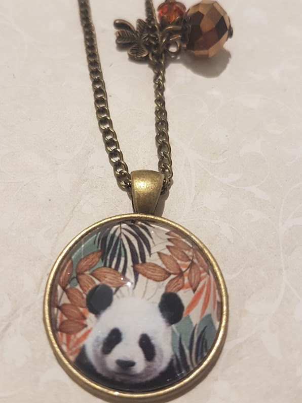 Collana con pendagli e medaglione medio metallo anticato Panda - Soul Scope