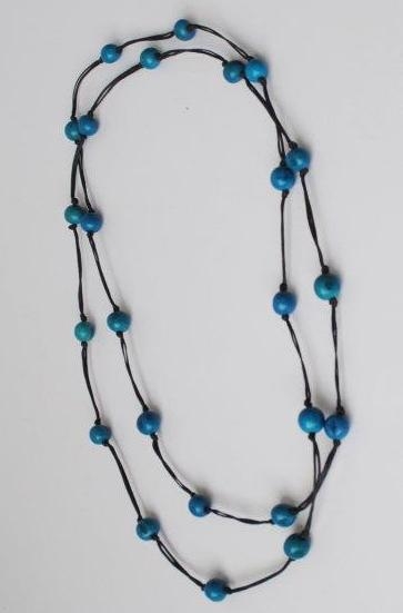 Collana lunga di perle di semi di acai diradate Azzurra