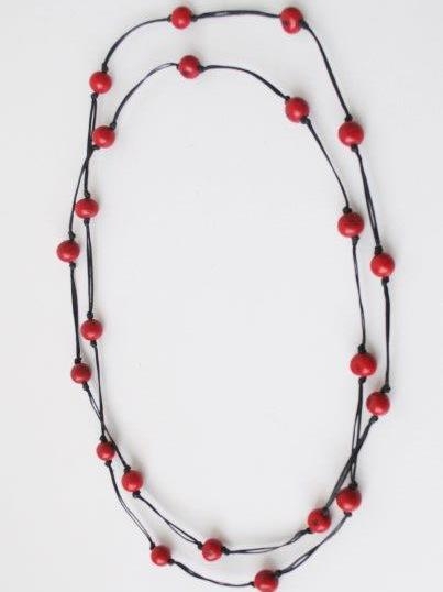 Collana lunga di perle di semi di acai diradate Rossa