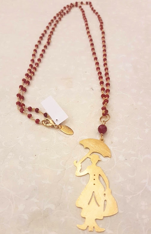 Collana Mary Poppins lunga stile Chanel in Rosso