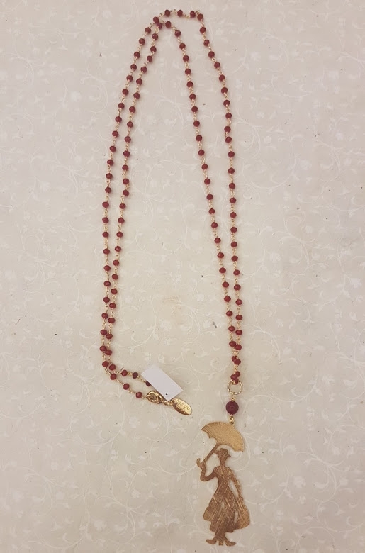 Collana Mary Poppins lunga stile Chanel in Rosso