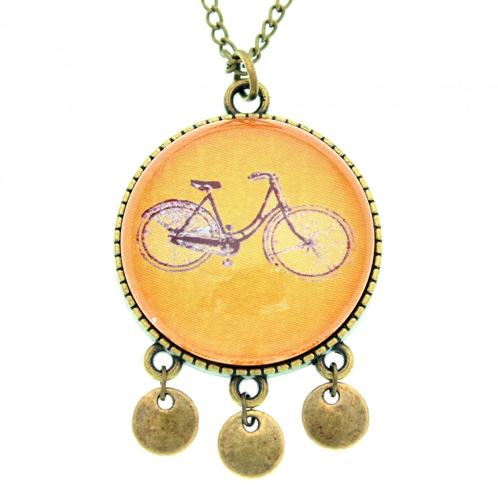 Collana lunga medaglione pendagli metallo anticato in arancio Bici - Soul Scope