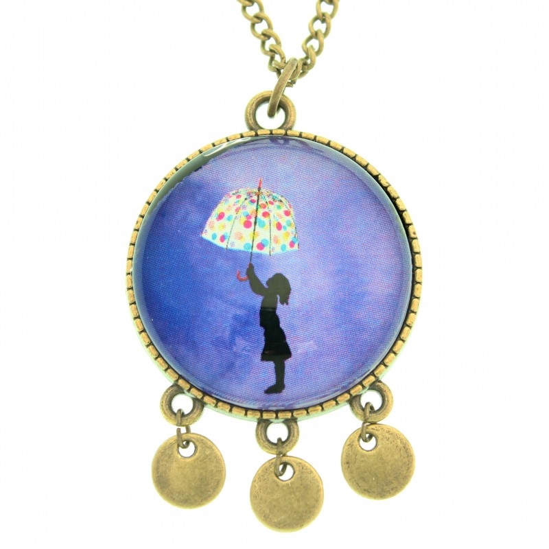 Collana lunga con medaglione 3 pendagli, metallo anticato Bimba viola - Soul Scope