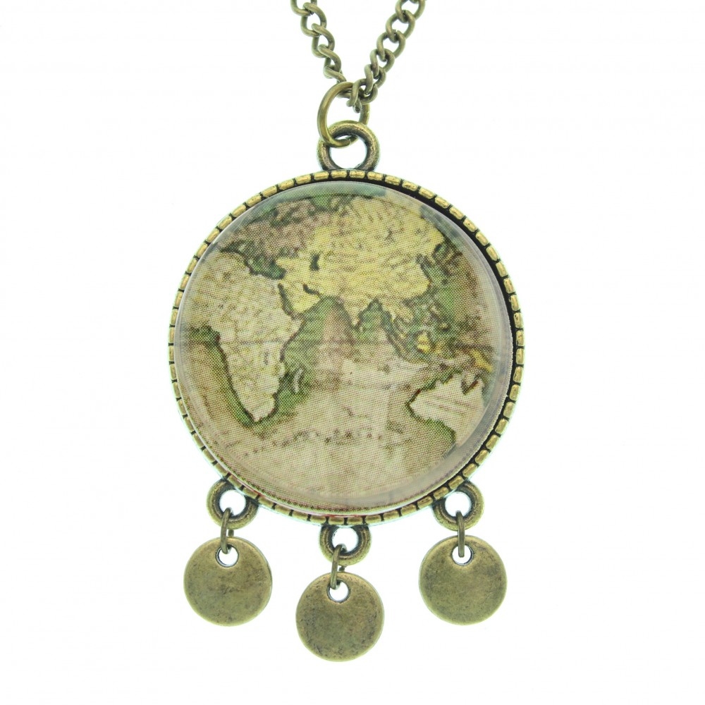 Collana lunga con medaglione, metallo anticato Carta geografica - Soul Scope
