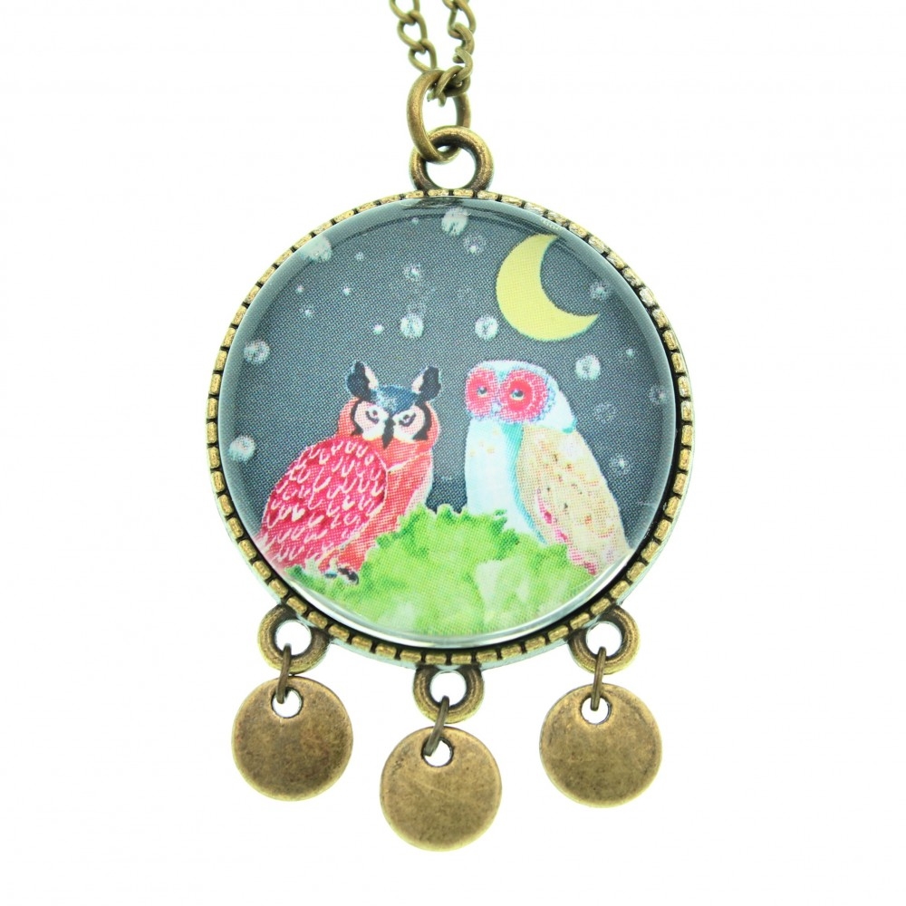 Collana lunga con medaglione, metallo anticato Gufo e civetta - Soul Scope