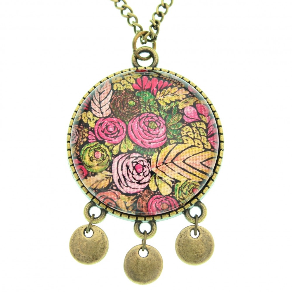 Collana lunga con medaglione, metallo anticato Fantasia autunno - Soul Scope