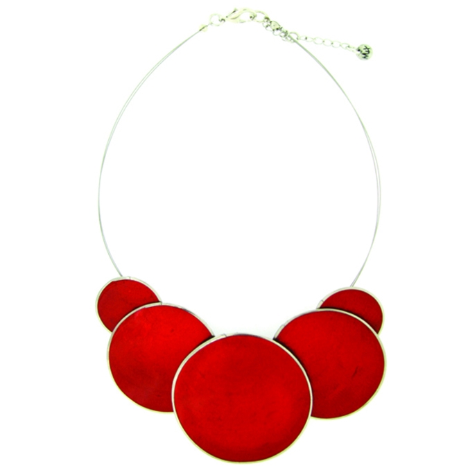 Collana girocollo in madreperla rossa ricoperta di resina e metallo