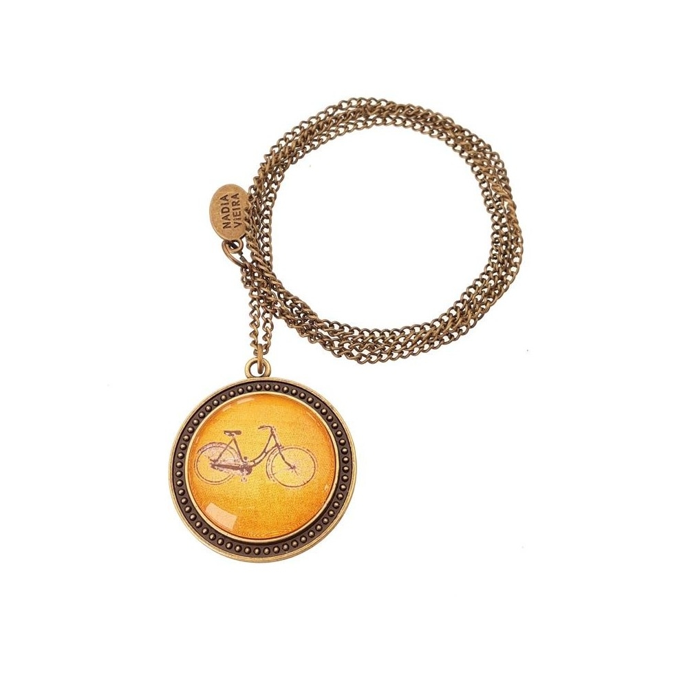 Collana lunga medaglione metallo anticato in arancio Bici - Soul Scope