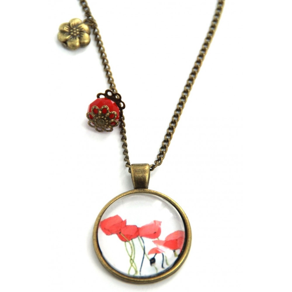 Collana medaglione e pendagli metallo anticato Papaveri rossi - Soul Scope