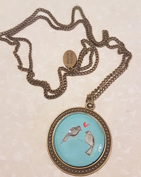 Collana lunga con medaglione, metallo anticato in azzurro Passerotti - Soul Scope