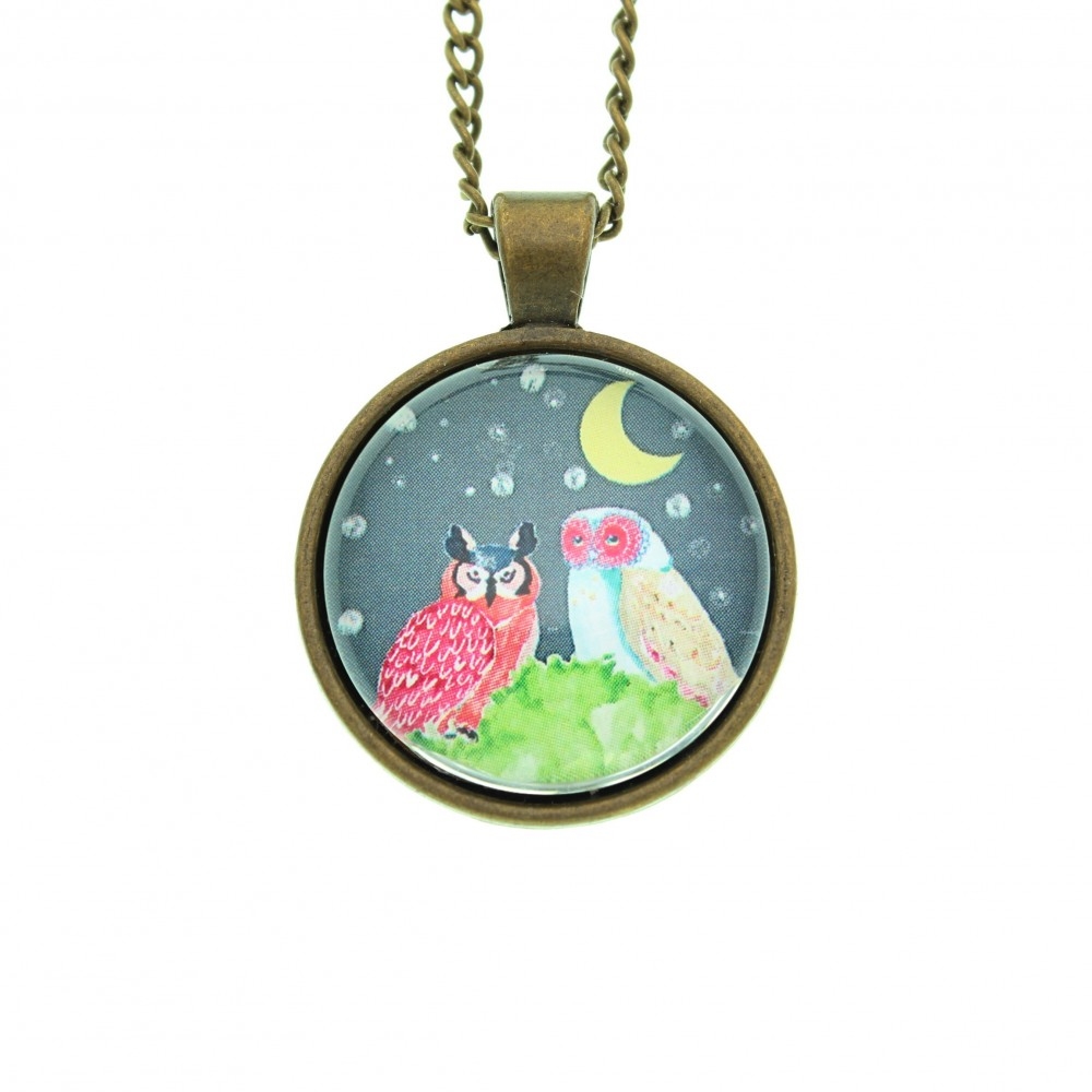 Collana con pendagli e medaglione medio metallo anticato Gufo e civetta - Soul Scope