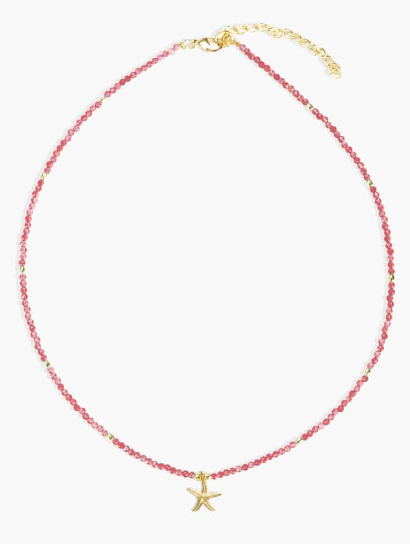 Girocollo pietre rosa tormalina e ciondolo stella, Echin Mandum