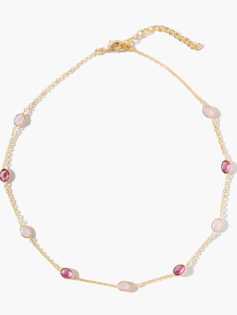 Collana quarzo rosa pietre ovali placcata oro, Neith Mandum