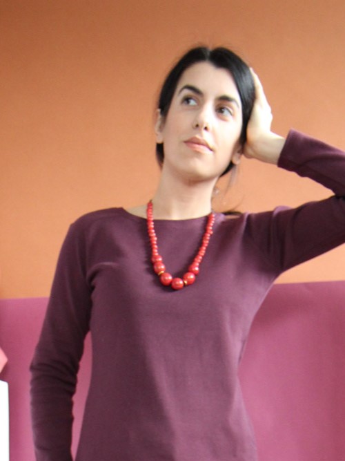 Collana con perle di Chicon e dischi dorati COCCO rossa