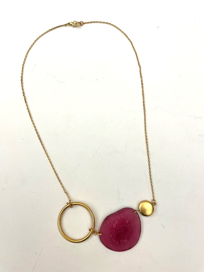 Collanina girocollo Girasol oro e tagua Fucsia erica