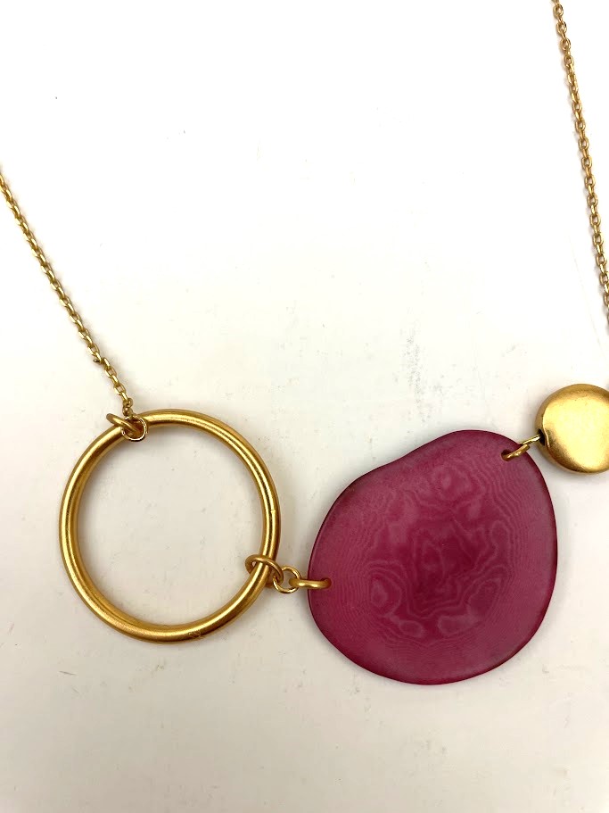 Collanina girocollo Girasol oro e tagua Fucsia erica