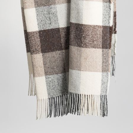 Coperta in misto lana rigenerata classica Tweed quadri marrone - BEATCOLLECTION