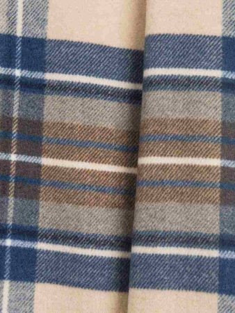 Plaid scozzese in misto lana rigenerata Tartan beige azzurro.