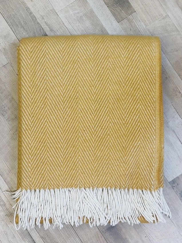 Coperta plaid matrimoniale Fish Giallo senape