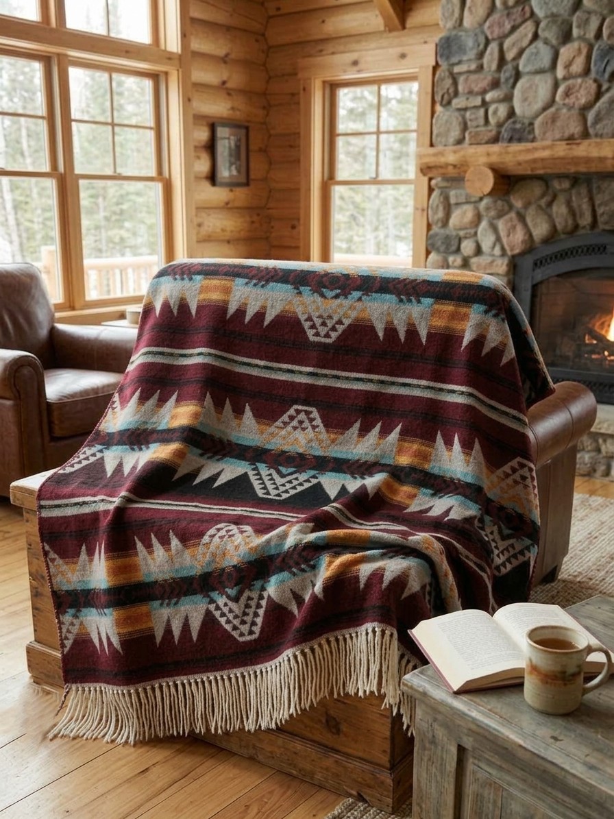 Coperta matrimoniale Navajo Grigio Bordeaux 
