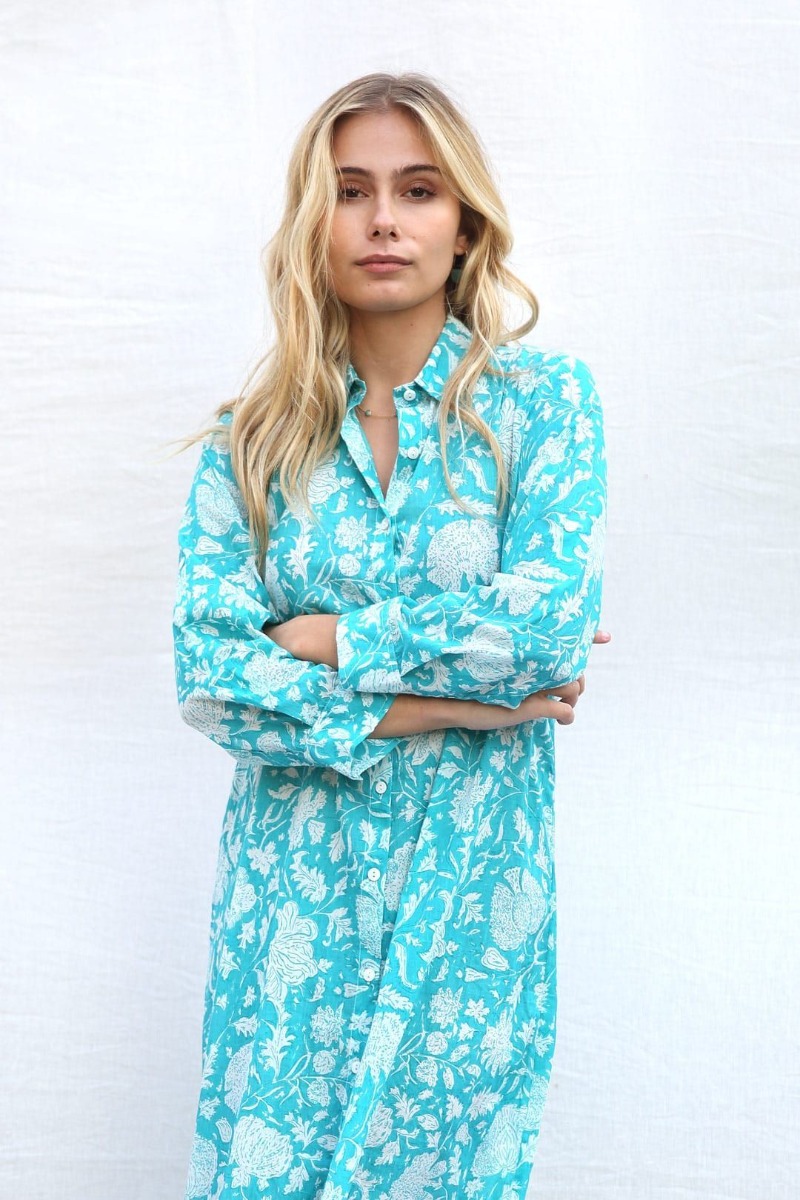 Copricostume camicia cotone fantasia floreale Azzurro Mandum