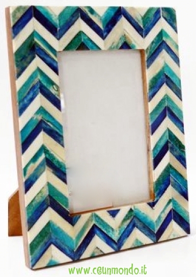 Cornice portafoto in legno onde blu azzurre