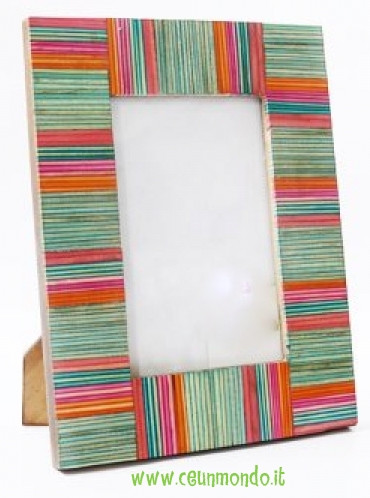 Cornice portafoto in legno multicolor righe