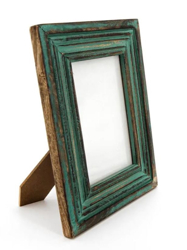 Cornice portafoto in legno RIGHE intagliate AZZURRA