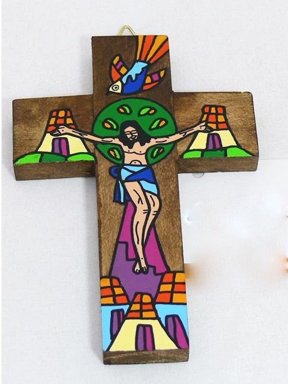 Croce in legno dipinta la gioia in Cristo
